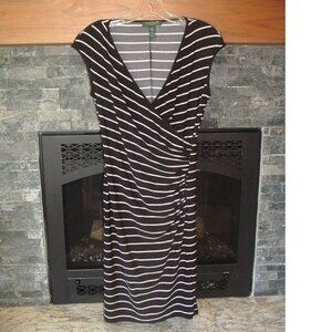 Ralph Lauren Cap Sleeve Black / Ivory Striped Midi Dress Size 4 EXCELLENT!